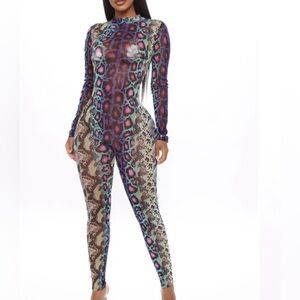 Fashion Nova Sassy Slither Multicolor Semi Shear Snakeskin Bodysuit Size Medium